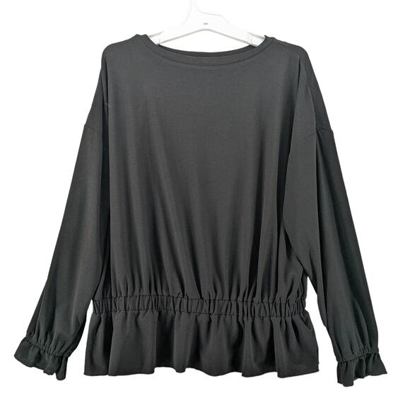 Willow Drive Blouse Medium Black Boat Neck Peplum Hem‎ Long Sleeves Ruffle Cuffs - Picture 12 of 12